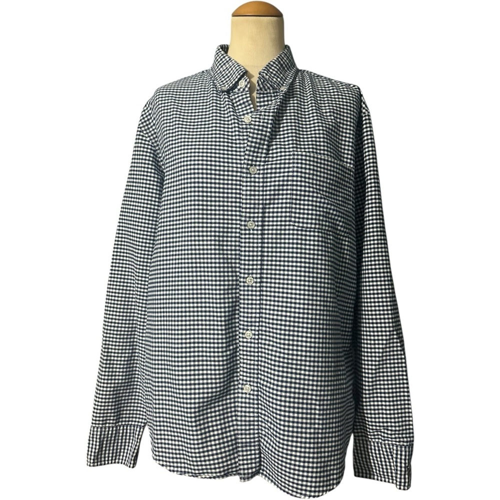 J.Crew Factory Flex Mens Gingham Plaid Button Up Longsleeve Blue White Large